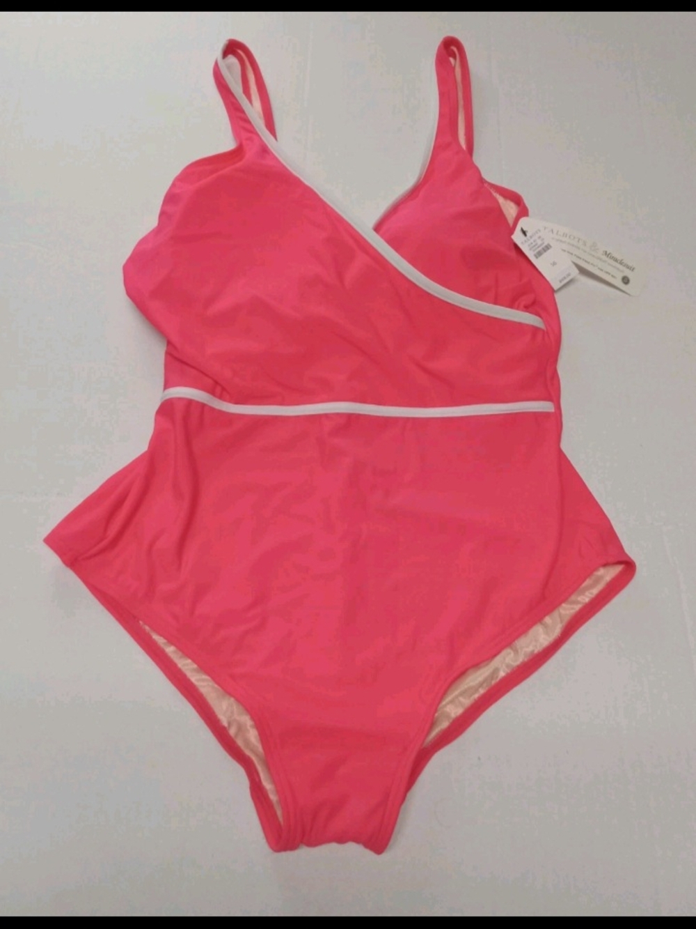 Talbots Hot Pink One-Piece Swimsuit with White Trim